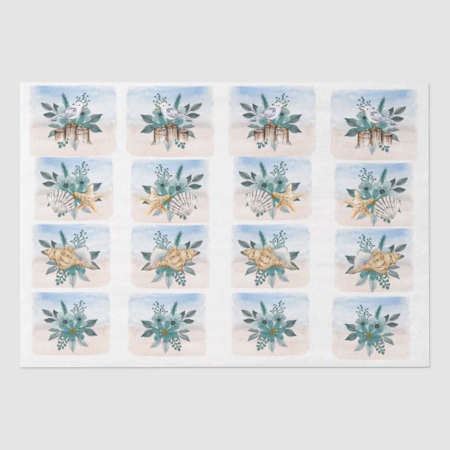 Küstensandläufer Blumen Muscheln Decoupage Papier (Vorderseite)