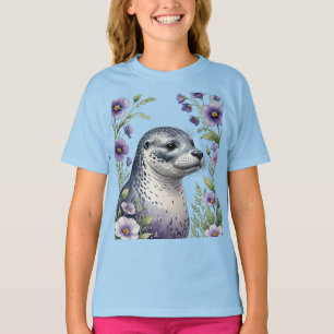 Küstensäugetier Seehund umgeben von Veilchen T-Shirt
