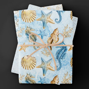 Küstenschick Modernes Blau und Gold unter dem Me Geschenkpapier Set