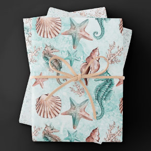 Küstenschick   Pastell-Muster in Türkis und Korall Geschenkpapier Set