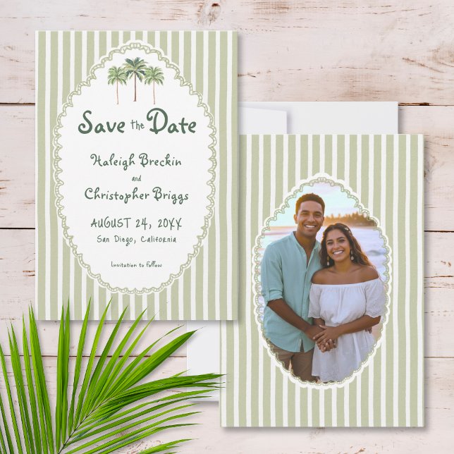 Küstenschick Sonnenpalmenbaum Hochzeitsfoto Save The Date (Coastal Chic Sun Palm Tree Wedding Photo Save The Date)