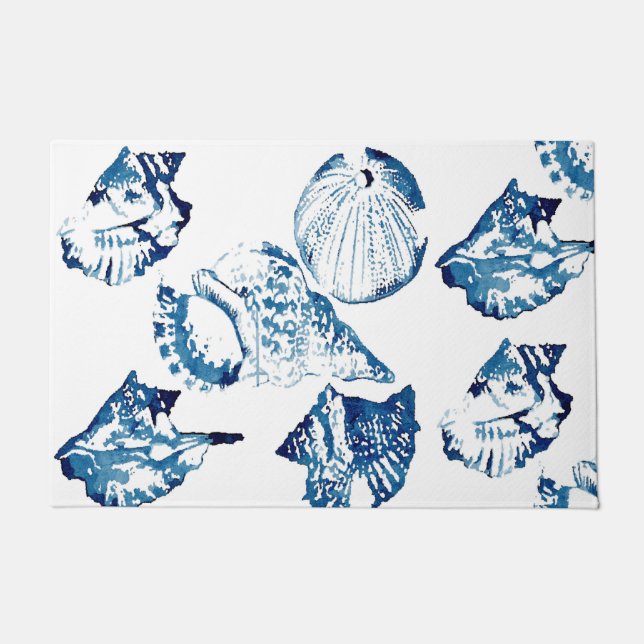 Küstenschicke Indigoblau-Aquarell Fußmatte (Vorderseite)