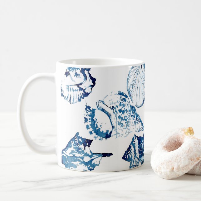 Küstenschicke Indigoblau-Aquarell Kaffeetasse (Mit Donut)