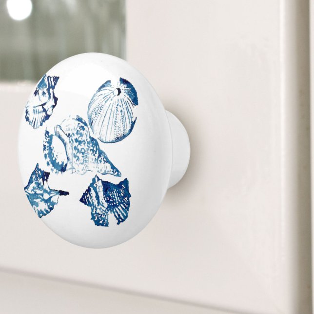 Küstenschicke Indigoblau-Aquarell Keramikknauf (coastal chic indigo blue ocean watercolor seashell ceramic knob)