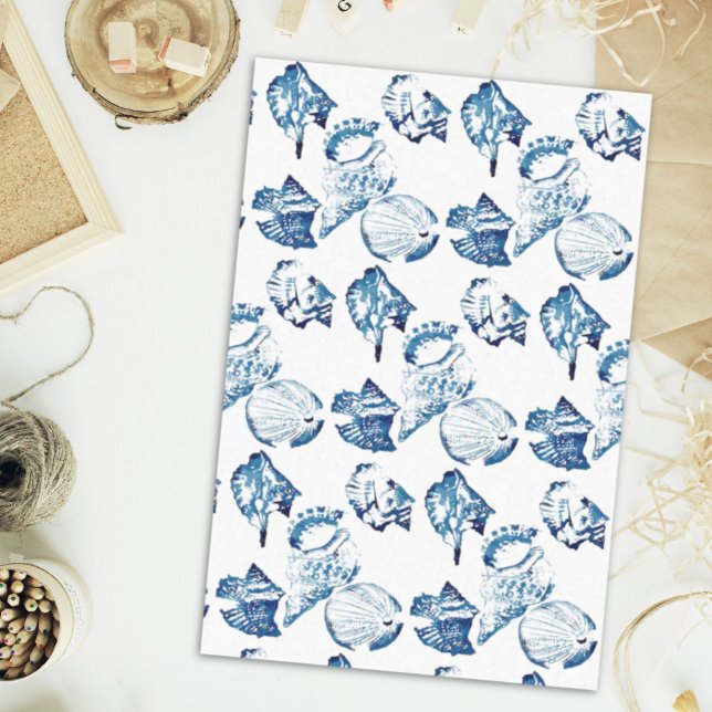 Küstenschicke Indigoblau-Aquarell Seidenpapier (coastal chic indigo blue ocean watercolor seashell tissue paper)