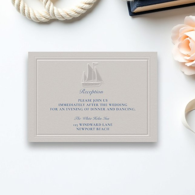 Küstenschiff formelle Hochzeitsfeier Begleitkarte (coastal wedding reception card nautical sail boat formal traditional double frame modern classic )