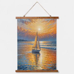 Küstenschiff Sunset Sailboat Wandteppich Mit Holzrahmen