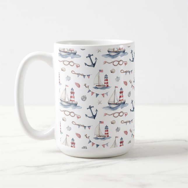Küstenschifffahrt 4. Juli-Segelboote Leuchtturm  Kaffeetasse (Links)