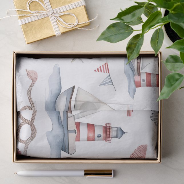 Küstenschifffahrt 4. Juli-Segelboote Leuchtturm  Seidenpapier (Geschenk)