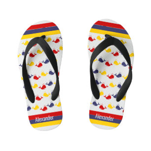 Küstenschifffahrt Navy Blau Rot Gelb Wal    Kinderbadesandalen
