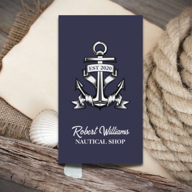 Küstenschifffahrt Navy Blue Yacht Schiff Anchor Na Visitenkarte (Coastal Navy Blue Yacht Boat Ship Anchor Nautical Business Card)