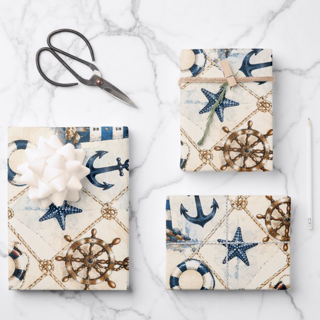 Küstenschifffahrts-Nahtloses Muster Geschenkpapier Set (Vorderseite)