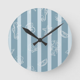Küstenschifffahrtsmuster | Blaue Meeresmuschel & S Runde Wanduhr