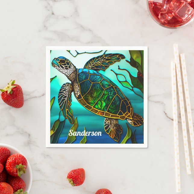 Küstenschildkröten Tropisch Aquamarin Blau Grün Serviette (Beispiel)