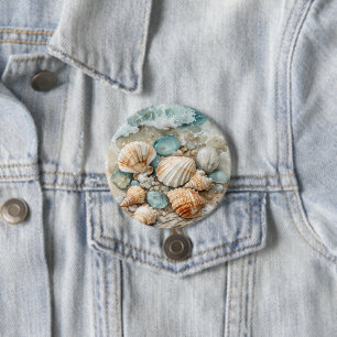 Küstenschnecken-Aquarell-Treibholz-Szene Button