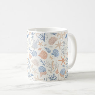 Küstenschnecken-Seestern Blau Pfirsich Creme Kaffeetasse