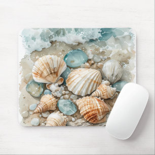 Küstenschnecken-Wasserfarben-Treibholz-Szene Mousepad