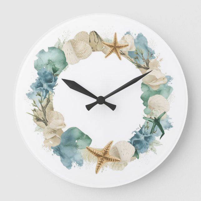 Küstenschneckenhäuser Wasserfarben Wanduhr (Vorderseite)