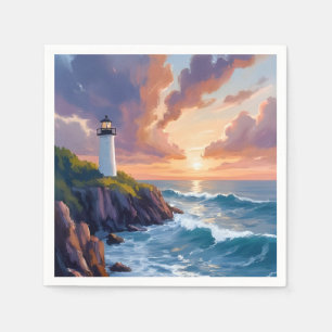 Küstenschutz-Leuchtturm-Sonnenuntergang   Strand-O Serviette