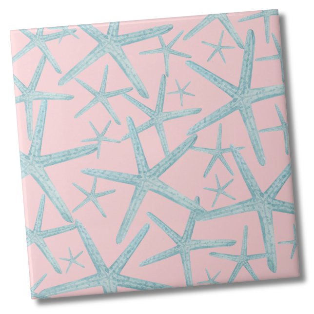 Küstenschutzmuster Fliese (Blush Pink Teal Nautical Starfish Beach Pattern Ceramic Tile)
