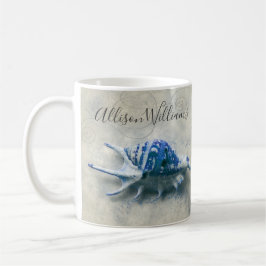 Küstenseashell-Indigo-Blau-mit Monogramm Name Kaffeetasse