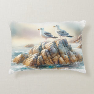 Küstenseemöwen Aquarell-Seelandschaft Dekokissen