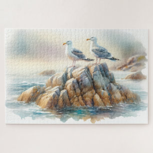 Küstenseemöwen-Aquarell-Seelandschaft Puzzle
