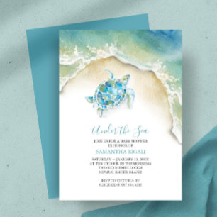 Küstenseeschildkröte Blau Baby Shower Aquarell Einladung