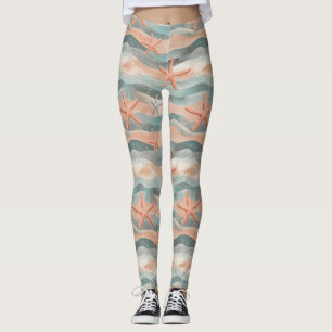 Küstenseestern auf Aqua-Sandwellen-Muster (3) Leggings