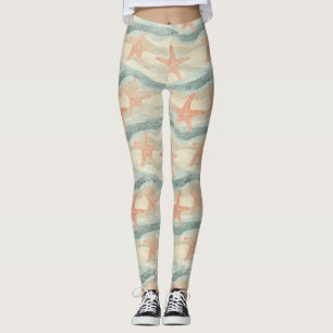 Küstenseestern auf Aqua-Sandwellen-Muster Leggings