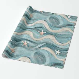 Küstenseestern auf Aqua-Sandwellenmuster (10) Geschenkpapier