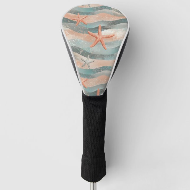 Küstenseestern auf Aqua-Sandwellenmuster (3) Golf Headcover (Vorderseite)