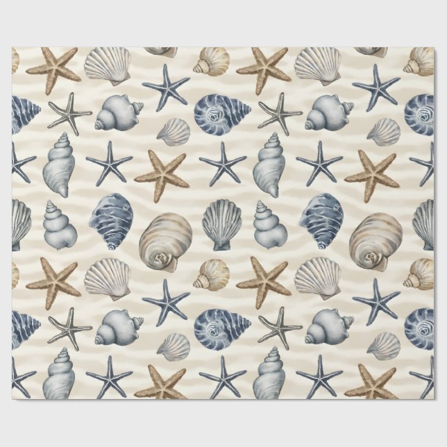 Küstenseestern Muscheln Elemente Design 391 Geschenkpapier (Flach)