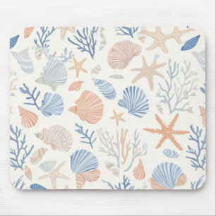 Küstenseesterne Muscheln Blau Pfirsich Creme Mousepad