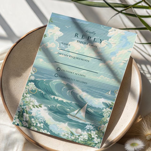 Küstensegelboot Ozean-Hochzeit RSVP Karte (Von Creator hochgeladen)