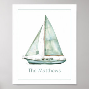 Küstensegelboot Wasserfarbe Personalisiert Poster