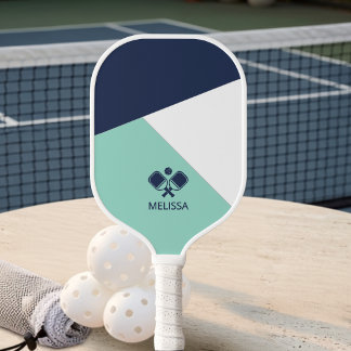 Küstensommer Navy Minze Geometrischer Name Pickleball Schläger