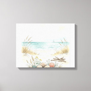 Küstensommer-Serenität – Handgezeichnete Strandsch Leinwanddruck