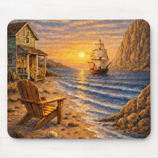 Küstensonnenuntergangs-Segelmäuseunterlage Mousepad (Vorne)