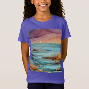 Küstensonnenuntergangs-Serenität – Aquarell-Ozean- T-Shirt