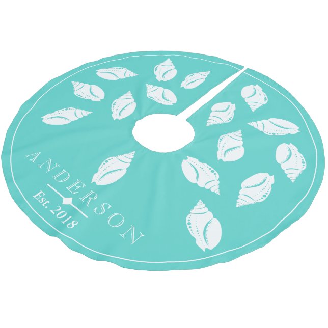 Küstenspirale Seashell & Sea Glass Green | Benutze Polyester Weihnachtsbaumdecke (Schrägansicht)