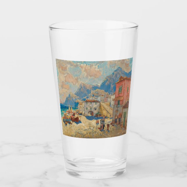 Küstenstadt in Spanien (Vintage spanische Landscha Glas (Vorderseite)
