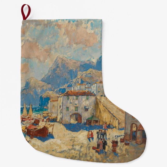 Küstenstadt in Spanien (Vintage spanische Landscha Großer Weihnachtsstrumpf (Vorderseite)