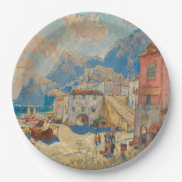 Küstenstadt in Spanien (Vintage spanische Landscha Pappteller