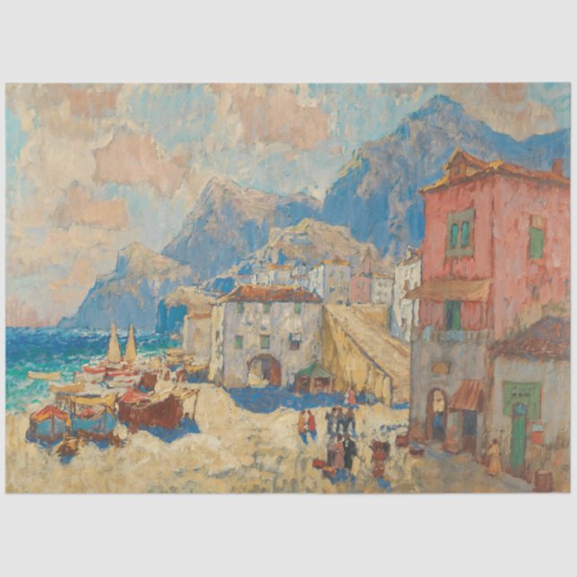 Küstenstadt in Spanien (Vintage spanische Landscha Seidenpapier (Vorderseite)