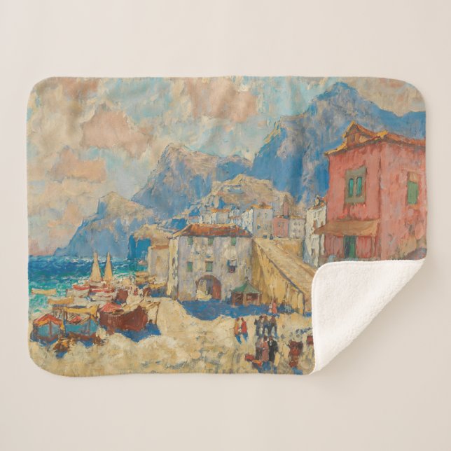 Küstenstadt in Spanien (Vintage spanische Landscha Sherpadecke (Vorderseite (Horizontal))