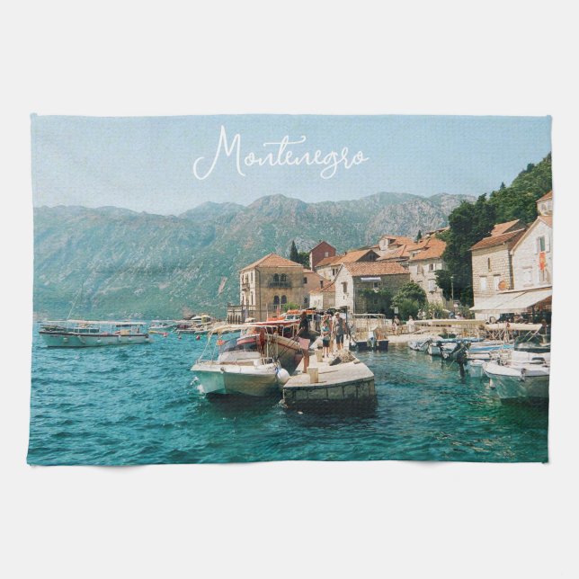 Küstenstadt Perast, Montenegro Geschirrtuch (Horizontal)