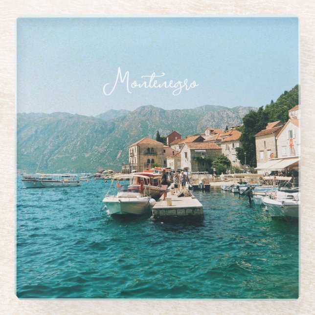 Küstenstadt Perast, Montenegro Glasuntersetzer (Vorderseite)