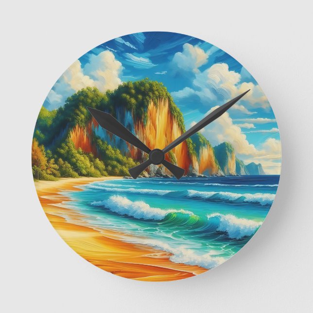 Küstenstädte Ruhe: majestätische Klippen und ruhig Runde Wanduhr (Vorderseite)