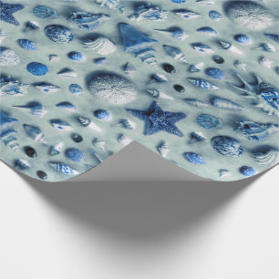 Küstenstarfish-und Seashells-Strand-Foto-Indigo Geschenkpapier